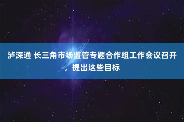 泸深通 长三角市场监管专题合作组工作会议召开，提出这些目标
